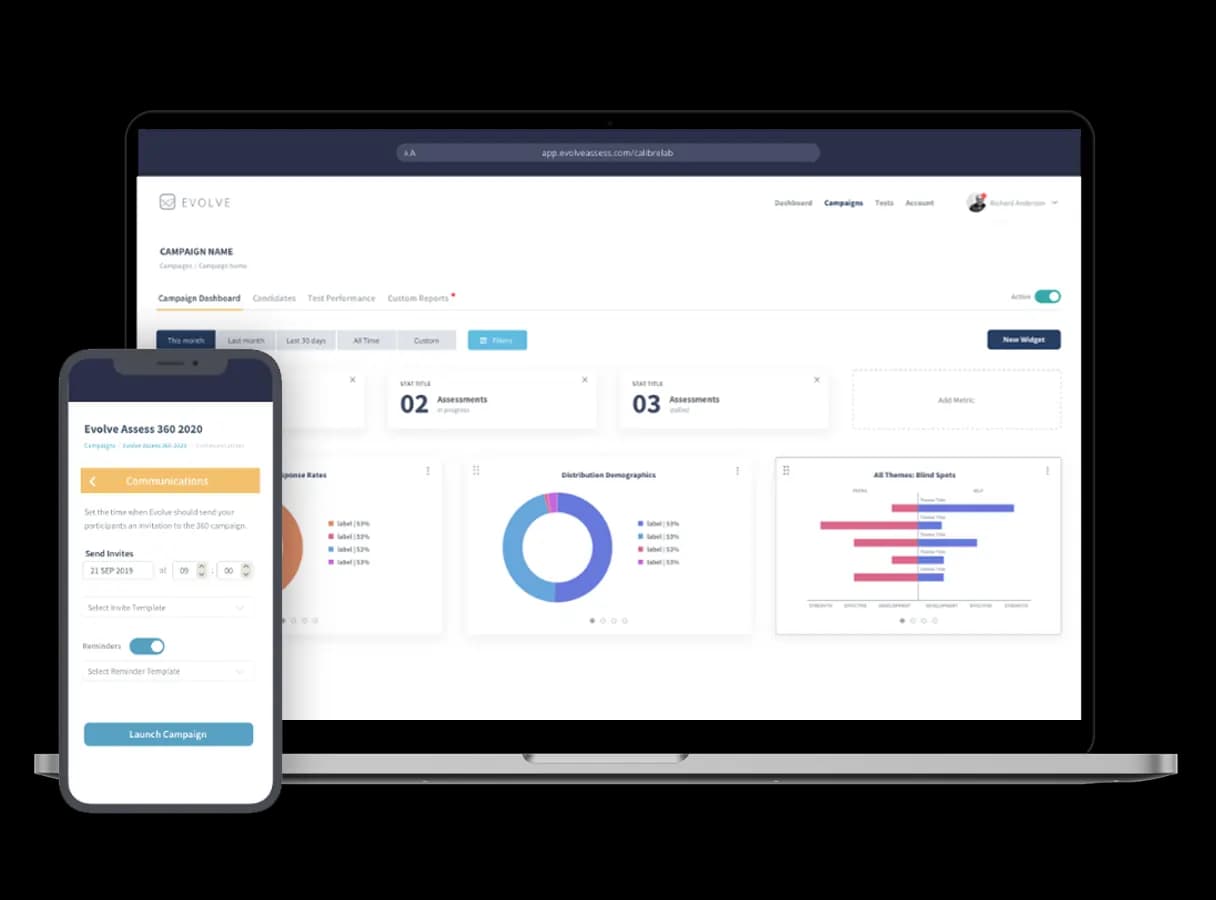 A laptop with the evolve assess platform